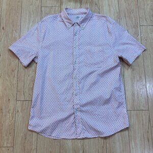 Faherty Short Sleeve Organic Cotton Casual Button Up Shirt Pink Scallop Men's L